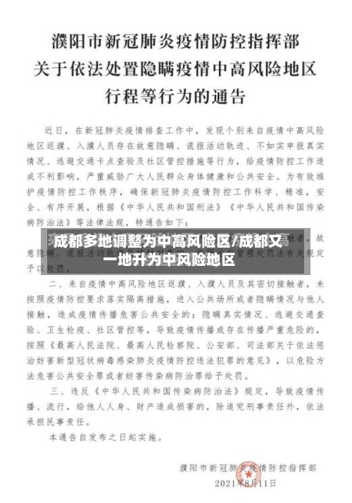 成都多地调整为中高风险区/成都又一地升为中风险地区