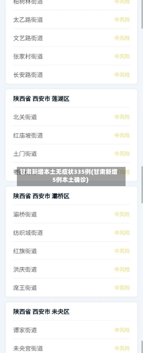 甘肃新增本土无症状335例(甘肃新增5例本土确诊)