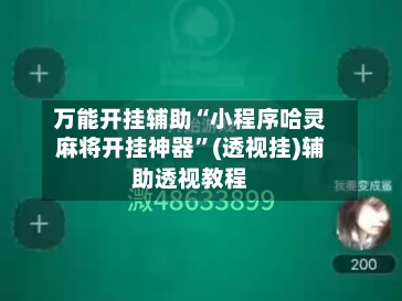 万能开挂辅助“小程序哈灵麻将开挂神器	”(透视挂)辅助透视教程-第2张图片