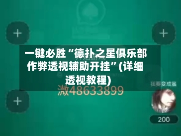 一键必胜“德扑之星俱乐部作弊透视辅助开挂”(详细透视教程)-第3张图片