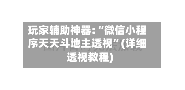玩家辅助神器:“微信小程序天天斗地主透视”(详细透视教程)-第3张图片