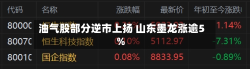 油气股部分逆市上扬 山东墨龙涨逾5%