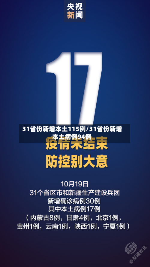 31省份新增本土115例/31省份新增本土病例94例