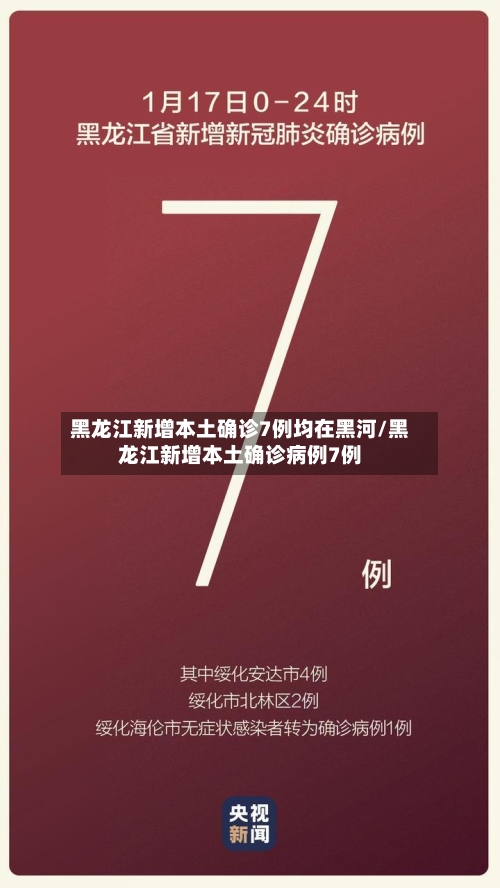 黑龙江新增本土确诊7例均在黑河/黑龙江新增本土确诊病例7例