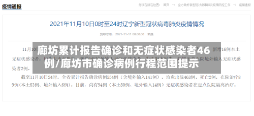 廊坊累计报告确诊和无症状感染者46例/廊坊市确诊病例行程范围提示