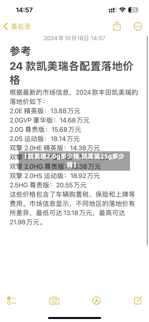 【凯美瑞2.0g多少钱,凯美瑞25g多少钱】